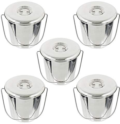 Spares2go Seau de 12 litres en acier inoxydable avec poignée et couvercle pour barbecue (argent, lot de 5)