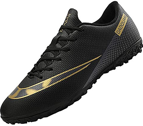 AOWENDI Football Boots Men's Breathable Turf Trainers Outdoor Cleats Professional Athletics Sneakers Teens Wear-Resistence Soccer Shoes Non-Slip Unisex Black 42, 8.5 UK