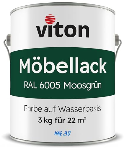 Viton Möbellack - 3 Kg (2,5 L) - Seidenmatt Grün - Möbelfarbe auf Wasserbasis - RAL 6005 Moosgrün