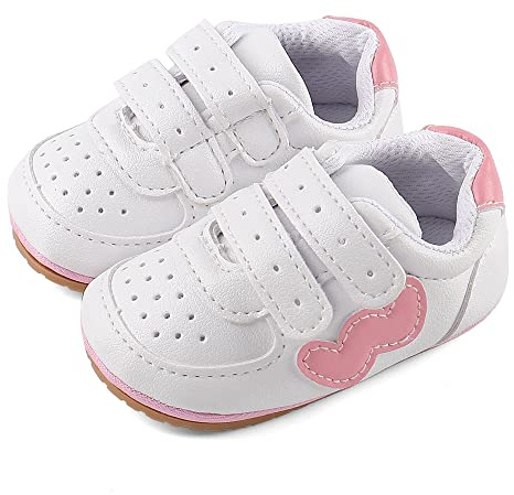 Scarpe Neonato Scarpine Primi Passi Scarpine Bimbo Infante Prewalker in Pelle Antiscivolo Suola Morbida W Rosa 3-6 Mesi