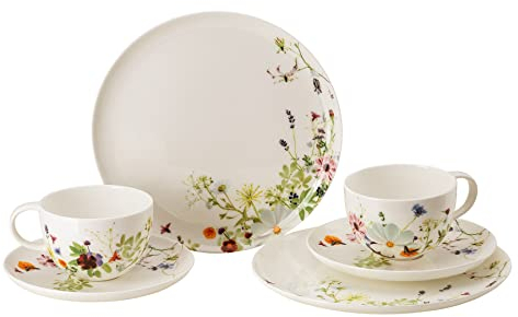 Rosenthal Brillance Grand Air, Set 6-tlg., Bone China, Mehrfarbig, Kombi-Obertasse Ø 8,7 cm, 0,3 l, Untertasse Ø 14,5 cm d Speiseteller Ø 27,2 cm, Spülmaschinenfest, Mikrowellengeeignet