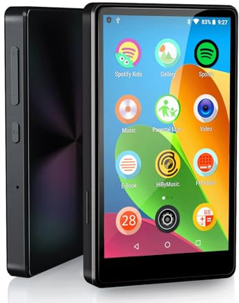 Lettore MP3 per Bambini con Controllo Genitori, Compatibile con Spotify Kids, Spotify, Audible, Lettore Musicale MP4 da 4 Pollice (Nero)