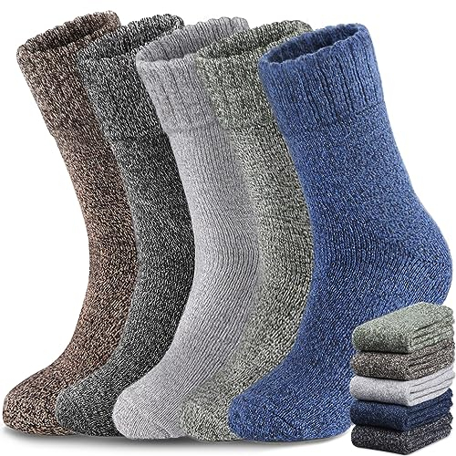 Yeblues 5 Paar Thermosocken Herren, Wintersocken Herren Dicke Warme,Wollsocken Thermo Socken Männer, Atmungsaktiv Warm Merino Winter für Outdoor Wandersocken Skisocken 47-50