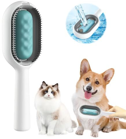Katzenbürste Mit Wassertank, Darryy Tierhaarentfernungskamm, Tierhaar Reinigungsbürste Mit Wassertank, 4-in-1 Multifunktionale Haustier Reinigungsbürste für Reinigen, Massieren, Pflegen und Entfilzen