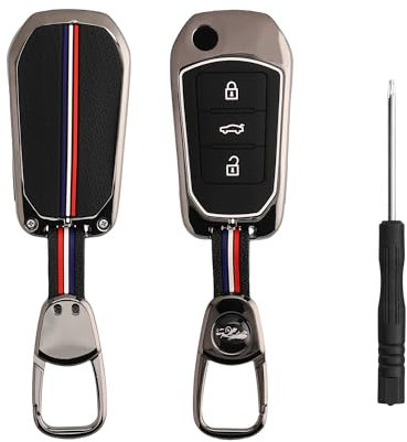 kwmobile Cover Chiavi Compatibile con Peugeot Citroen con 3 tasti Smartkey (Keyless Go) Coprichiavi - Copri Chiave Auto in Silicone e Metallo - con Portachiavi - Bandiera francese