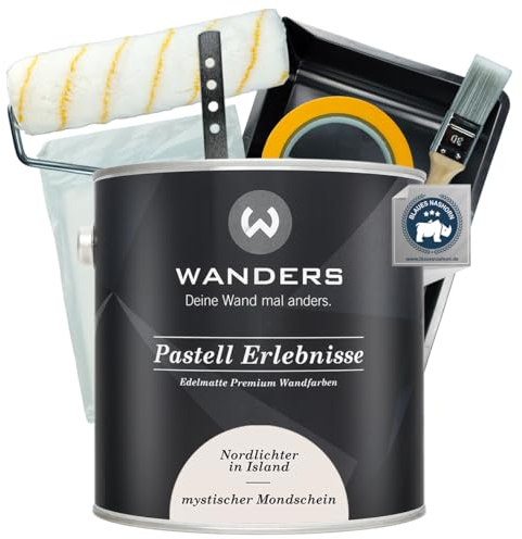 Wanders Pastell Erlebnisse Wandfarbe 2,5L (mystischer Mondschein, Rosa) inkl. Streichset Basic – Premium Kreidefarbe, Leichte Anwendung, Hochdeckend, Ultramatt, Perfekt für Heim-DIY