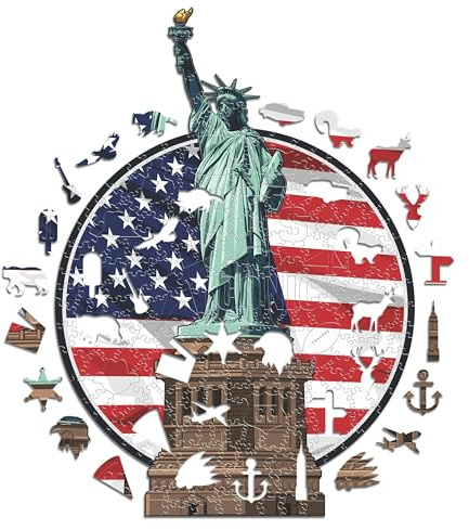 Iconic Puzzles, Statue of Liberty, 100% eco-sustainable wooden puzzle, size M, 270 pieces