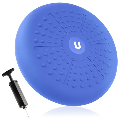 unycos - Cuscino Propriocettivo per Equilibrio Ø33 cm【Pompa + E-Book】Disco Ortopedico Gonfiabile per Migliorare la Stabilità, Riabilitazione, Allenamento e Fitness | Supporta 500 kg (Blu, PureZen)
