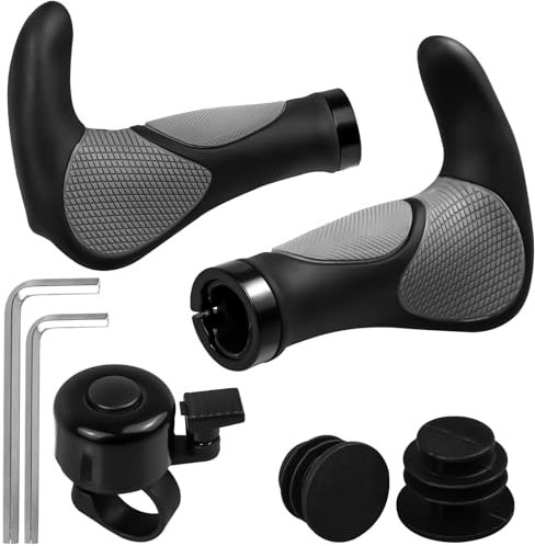 rietegio Fahrradgriffe Zwei Seiten Lock-On Design 22mm Lenkergriffe Ergonomisch Fahrradlenker Rutschfester Bullhorn Lenker mit Fahrrad Klingel für Fahrräder Mountainbikes E-Bikes Rennräder (Schwarz)
