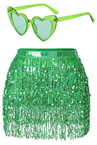Damer paljetter kjol tofs glitterkjol höft paljetter rave kjolar glas set franskjol för dans klubb halloween kostym