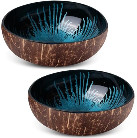 WIYETY Splash - Set di 2 ciotole in noce di cocco, colore blu/nero, per chiavi, per snack, colore: blu