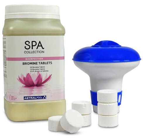 Brom Set - Astral Pool SPA Collection Bromtabletten 50 x 20g - Dosierschwimmer Mini - Whirlpool Desinfektion - Langanhaltende Wirkung - 1kg Dose
