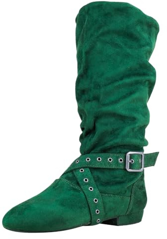 JOUNCING Urban Suede Sole Women's Latin Dance Boots, Salsa Shoes, Long Warm Up Line Shoes, West Coast Swing Dance Boots (Bottle Green, Adult, Women, 7.5, Numeric, UK Footwear Size System, Medium)