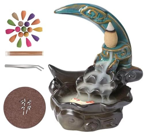 Auricase Bruciatore incenso cascata, Porta incenso cascata,con 100 coni aggiornati+30 bastoncini di incenso, Fontana di fumo,per l'aromaterapia e l'arredamento della casa (Verde)