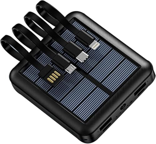 DEALS Solar Power Bank - Mini Caricatore Solare con 4 Cavi Integrati e Torcia LED