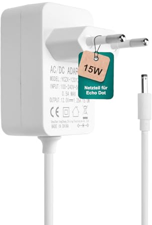 15W Netzteil für Echo Dot (3./4./5. Gen), Echo Dot mit Uhr (3./4./5. Gen), Echo Dot Kids Edition, Echo Show 5 (1./2. Gen), Echo Spot, Echo Pop, Fire TV Cube – 12V/1.25A, 1,5m Netzkabel, Weiß