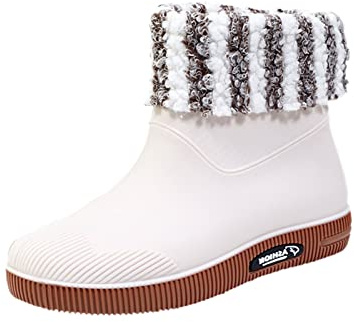 Botas de goma para mujer, forradas, botas de lluvia, impermeables, botines de jardín, botines de jardín, botas de agua, botas de trabajo, zapatos de trabajo, Blanco, 38 EU