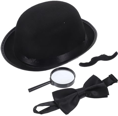 LALADEFIEE Detective Role Play Kit with Hat, Bowtie, Mustache and Magnifying Glass, Easy Wear Props Suitable for Cosplay and Costume Party Activities