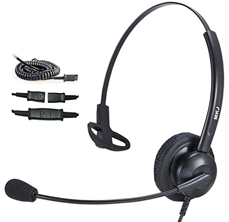 MKJ Headset with Microphone Noise Cancelling, Wired Headphone with RJ9 Jack for Call Center, Desk Phone Headset for Avaya 1408 5620 9508 Polycom Aastra 6753i Gigaset Fanvil