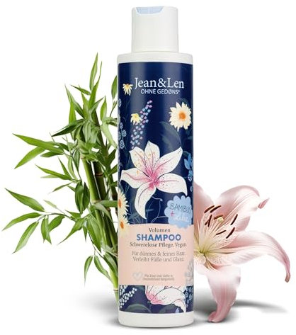 Jean & Len Shampoo Volumen Bambus & Lilie, für dünnes und feines Haar, verleiht Fülle und Glanz, Blüten-Duft, ohne Parabene und Silikone, vegan, 300 ml