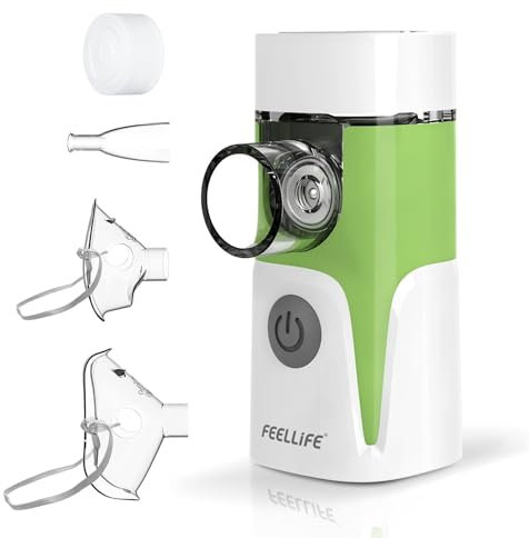 FEELLIFE Inhaliergeräte für Erwachsene, Inhalationsgerät, Vernebler Inhaliergerät, Inhalator Inhaliergerät Erwachsene Baby Kinder Deutscher KI-Chip Leiser Zerstäuber Airpro Go (Grün)