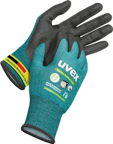 Uvex Bamboo TwinFlex D xg, 1 Paar - Schnittschutz- & Grip-Handschuh für trockene & feucht/ölige Bereiche - nachhaltig & robust - grün, schwarz