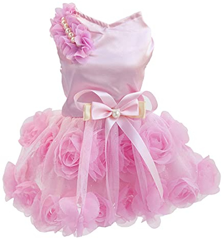 Hundklänning lyxig valpkjol kläder prinsessklänningar bröllop kväll tutu kjol ros blomma rosett klänningar för liten hund flicka XS rosa