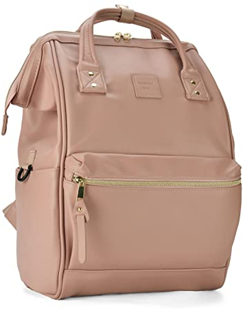 Kah&Kee Leather Laptop Backpack for Women, Waterproof & Anti-Theft, Ideal Nappy Bag for Work, Travel, Doctors & Teachers (Tan Pink II)