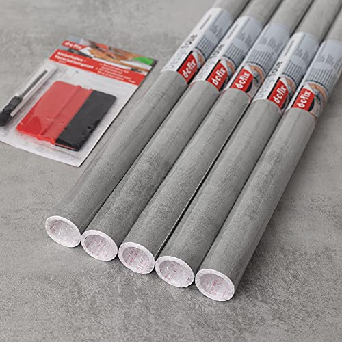 67.5cm x 2m (Pack of 5 + App Kit) d-c-fix CONCRETE GREY sticky back plastic vinyl wrap film (346-8166)