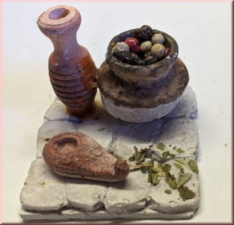 menta-modellbau Öllampe Amphore Gewürztopf auf Steinplatte Krippenzubehör orientalisch
