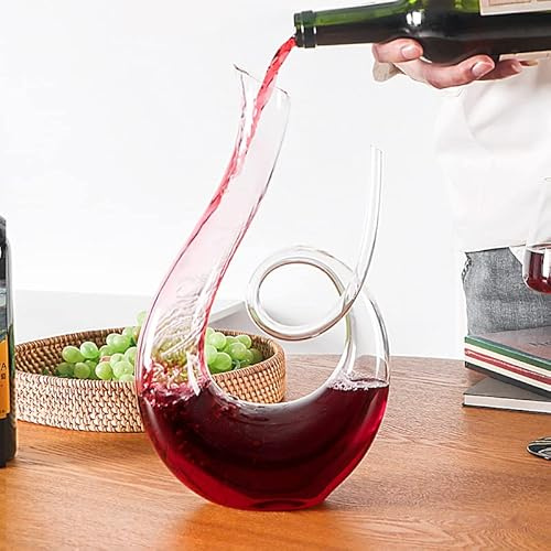 Caraffa per decantatore di vino, 100% senza piombo, a forma di U, in cristallo e vetro soffiato a mano, caraffa per vino rosso