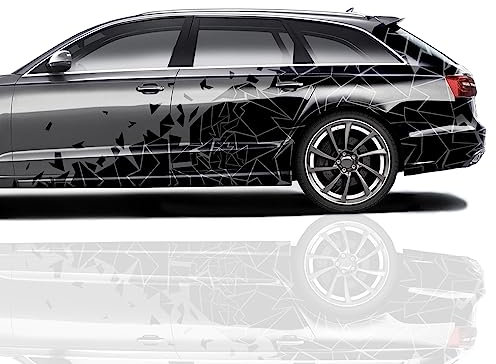 Finest Folia XXL Autoaufkleber Mosaik 2er Set je 60x200cm geometrisches Design Auto Seite Motorrad Bus Sticker Kfz Zubehör Broken Glass Camouflage Tuning Dekor KX074 (Schwarz)