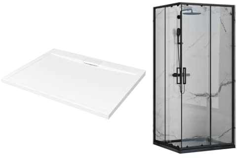 VBChome Duschkabin med duschkar 80 x 100 cm, svart, 190 cm, 5 mm, hörningång fyrkant, duschvägg, skjutdörr, duschavskiljare, klart säkerhetsglas, dusch, duschpartitionsvägg, duschbricka, sifon