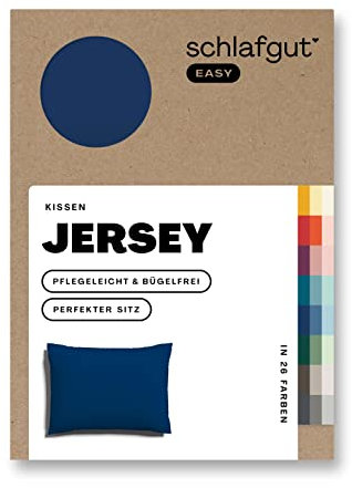 Schlafgut Easy Jersey Kissenbezug 40x60 cm Blue Deep mit 100% Baumwolle, superweicher & atmungsaktiver Kopfkissenbezug
