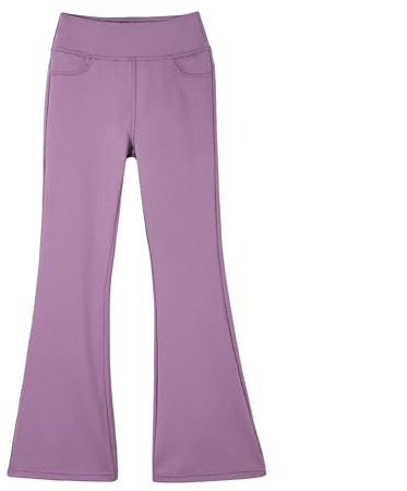 Rolanko Pantalones Acampanados para Niña, Cintura Alta Bootcut Leggings Elásticos Pantalones Jogger Deportivos Escuela con Bolsillos, Morado, Tamaño: 150