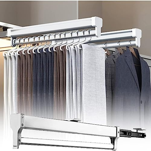 Tringle À Vêtements Extensible Pour Placard Tringle Placard Coulissante Avec 2 Rails Coulissants Réglable 35-80cm Rail,Support Organisateur idéal pour la Garde-Robe,55cm