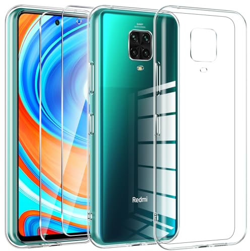 Kokio Crystal Clear Funda para Xiaomi Redmi Note 9 Pro/Note 9S 4G con 2 Protectores de Pantalla,Ultrafino Suave Transparente Funda Protectora de Silicona TPU,Antiarañazos y Antiamarilleo