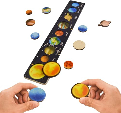 Teaque Wooden Puzzles Montessori Toys for 3-6 Year Old Boys Girls, Planets & Solar System Theme Wooden Puzzles as Birthday, Christmas Fun Educational Learning Gifts.