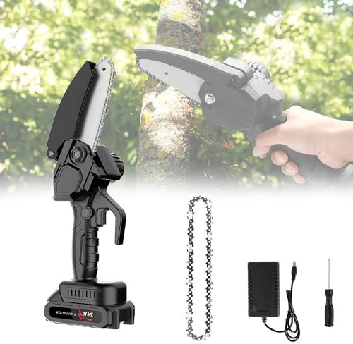 Mini Motosega a Batteria, 1200w 6 Pollici Motosega Elettrica Brushless 8s/10cm Alta efficienza 0,8 kg Leggero Per Cesoie Da Giardino, Cesoie Da Potatura E Taglio Del Legno