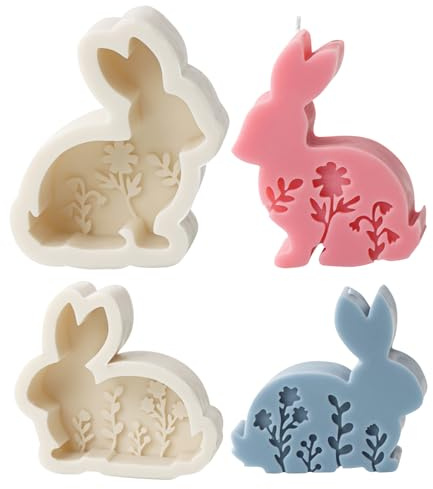 2 stampi in silicone per coniglietti pasquali in silicone, per colata pasquale, coniglietto pasquale in silicone, per versare, per gesso, candele di cera di soia, regali di Pasqua