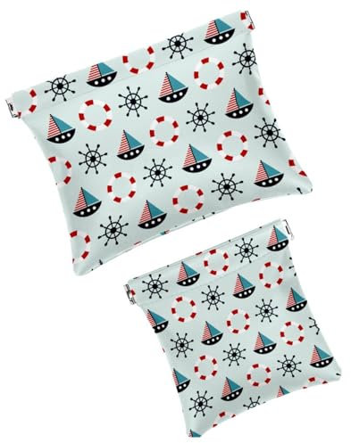 Pocket Cosmetic Bag Squeeze Top, Nautical Sailing Lifebuoy Waterproof Travel Makeup Bag for Purse, Portable Mini Makeup Pouch No Zipper for Women