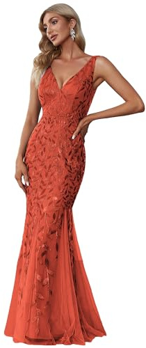 Ever-Pretty Vestidos de Fiesta Sirena Sin Mangas Cuello en V Lentejuelas Tul Corte Imperio para Mujer Naranja 42