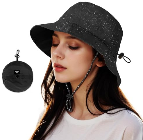 Acado Waterproof Bucket Hat Women - UV Protection Fishing Hats Ladies Adjustable Foldable Rain Hat Sun Summer Outdoor Hiking Cap Black
