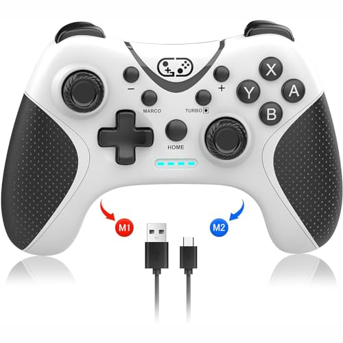 Switch Controller,Bluetooth Switch Pro Controllers for Nintendo Switch/Lite/OLED/PC Window,PC Gaming Controller with Programmable Buttons,Wake up,Gyro Axis,Turbo,Dual Vibration,Screenshot,White