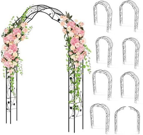 HOMASIS Arco per rose e piante rampicanti, in metallo, per matrimoni, giardini, feste, 2 semiarchi, traliccio per tralicci e rose, 150 x 39 x 250 cm, nero