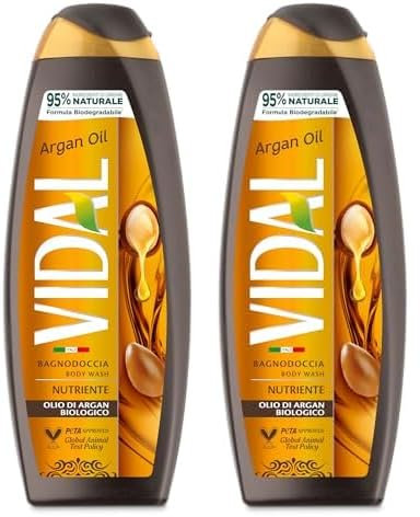 Vidal - Bagnoschiuma Argan Oil, Formula Nutriente, con Olio di Argan, Dermatologicamente Testato, 500ml (Confezione da 2)