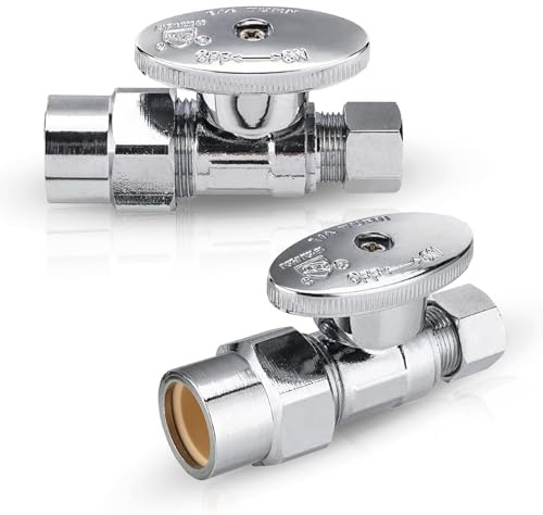 (Pack of 2) Seelink CPVC 1/4 Turn Straight Stop Valve, 1/2 CPVC Pipe x 3/8 OD Compression, Chrome Plated Brass(VALVE073)