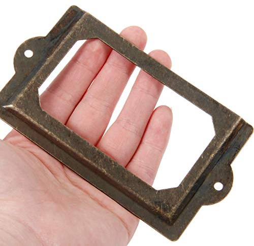 EYIN-CHHN Lot de 4 grands cadres d'étiquettes en bronze antique pour dossiers, cartes, étiquettes pour bureau, tiroir, boîte à médicaments, pharmacie, pharmacie, pharmacie, bibliothèque, coffre grande