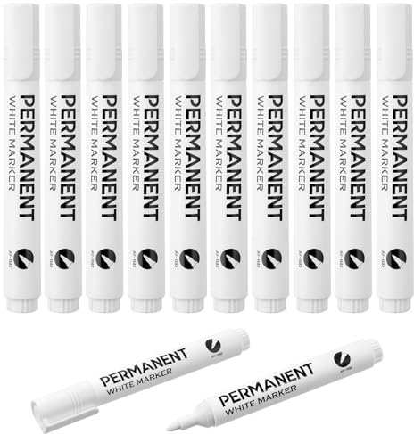 AUAUY Marqueur Blanc, 10pcs Marqueurs Permanents, 2-3 mm Feutre Acrylique, Imperméable et Séchage Rapide, pour Pierre, Bois, Verre, Céramique, Toile, Pneus Textiles, Roche, Mur, Tasse