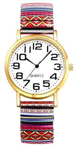 JewelryWe Reloj Bohemio Elástica Mujer: Relojes de Cuarzo Analógico Redondo Correa de Acero Inoxidable Esfera Escala de Numérica Arábigos Grande Fácil de Leer - para Ocio Negocios Regalos